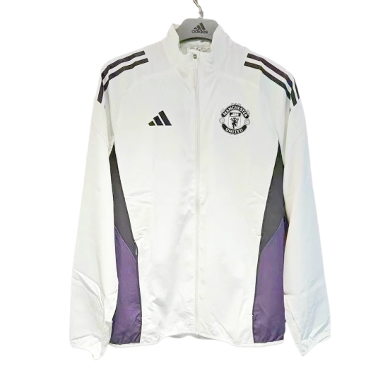 25/26 Manchester United White Full Zipper Windbreaker