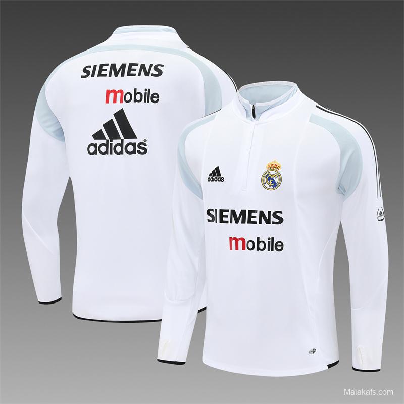 Retro 04/05 Real Madrid White Half Zipper Jacket+Long Pants