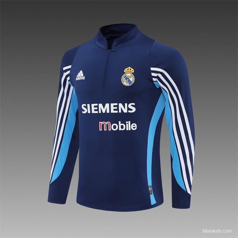 Retro 03/04 Real Madrid Royal Blue Half Zipper Jacket+Long Pants