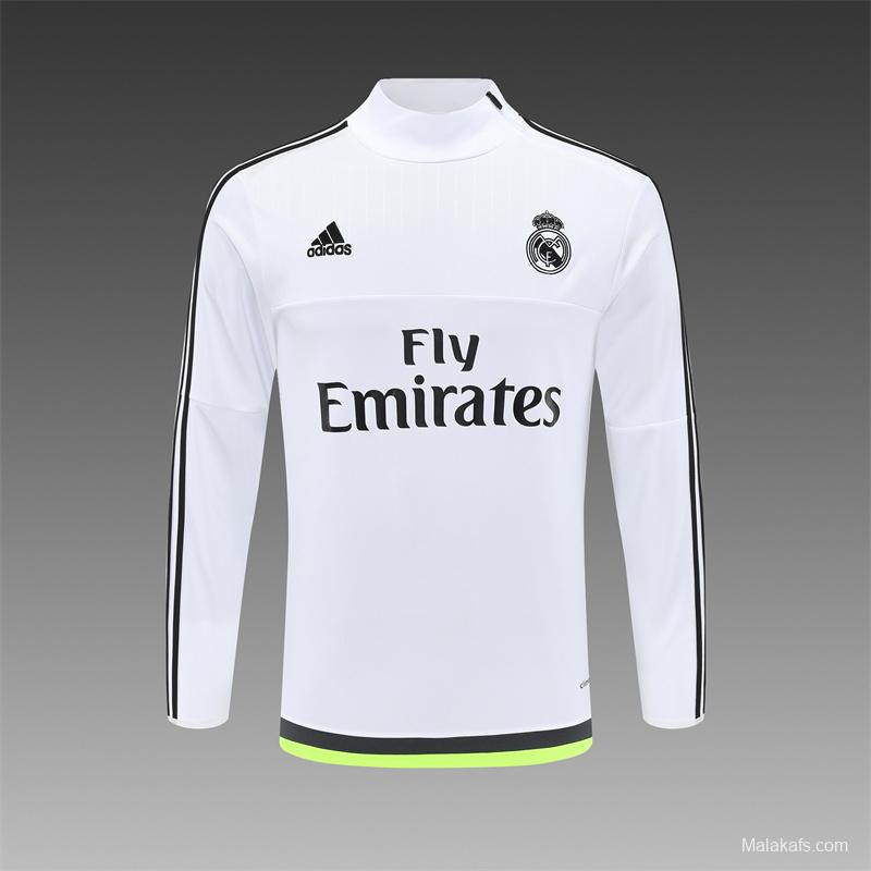 Retro 15/16 Real Madrid White Half Zipper Jacket+Long Pants