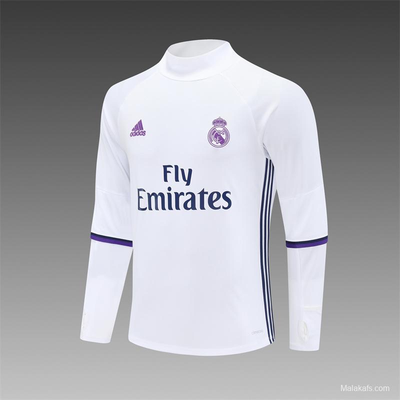 Retro 16/17 Real Madrid White Half Zipper Jacket+Long Pants