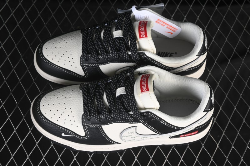Nike SB Dunk Low Supreme Collaboration Beige Black Silver High-End Custom Low-Top Casual Skate Shoes - HH7518-099