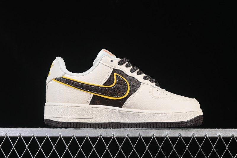 Nike Air Force 1 '07 Low LV Collaboration Beige Brown Patchwork Casual Sneakers - DD1982-302