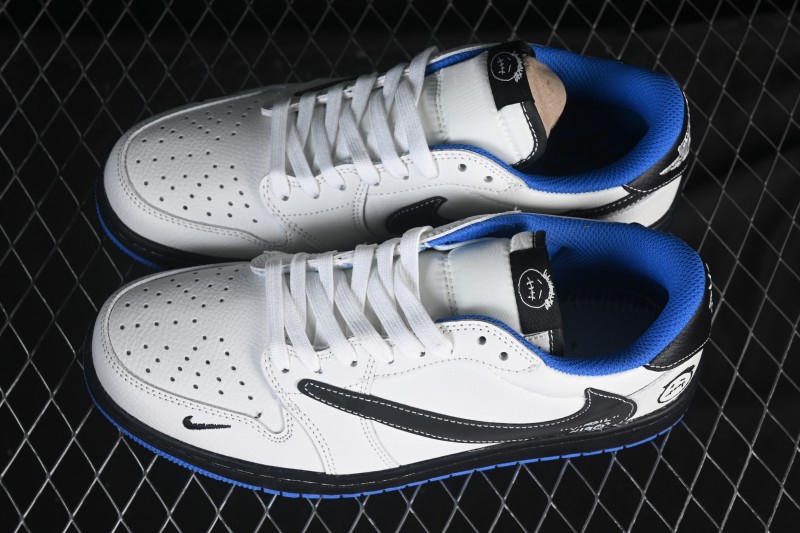 Nike Travis Scott x Fragment Design x Air Jordan 1 Low OG SP AJ1 Blue Swoosh Low-Top Casual Sneakers - DZ5899-027