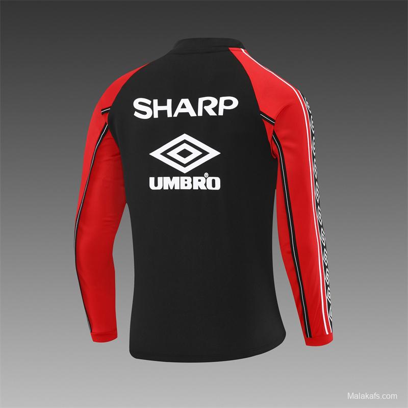 Retro 98/99 Manchester United Black Half Zipper Jacket+Long Pants