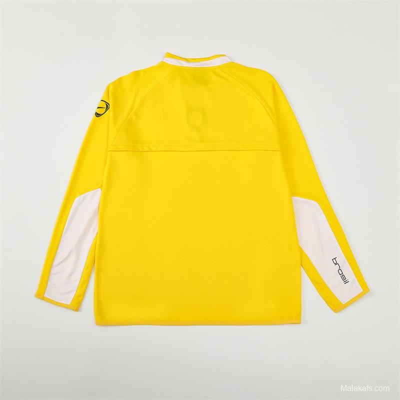2002 Brazil Yellow Half Zipper Jacket+Long Pants