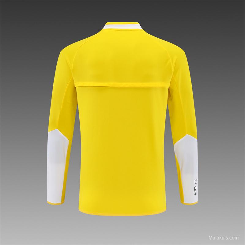 2002 Brazil Yellow Half Zipper Jacket+Long Pants