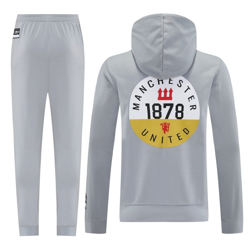 25/26 Manchester United Gray Half Zipper Jacket+Long Pants S-2XL