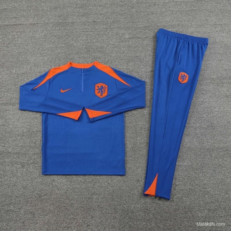 2025 Netherlands Blue Half Zipper Jacket+Long Pants