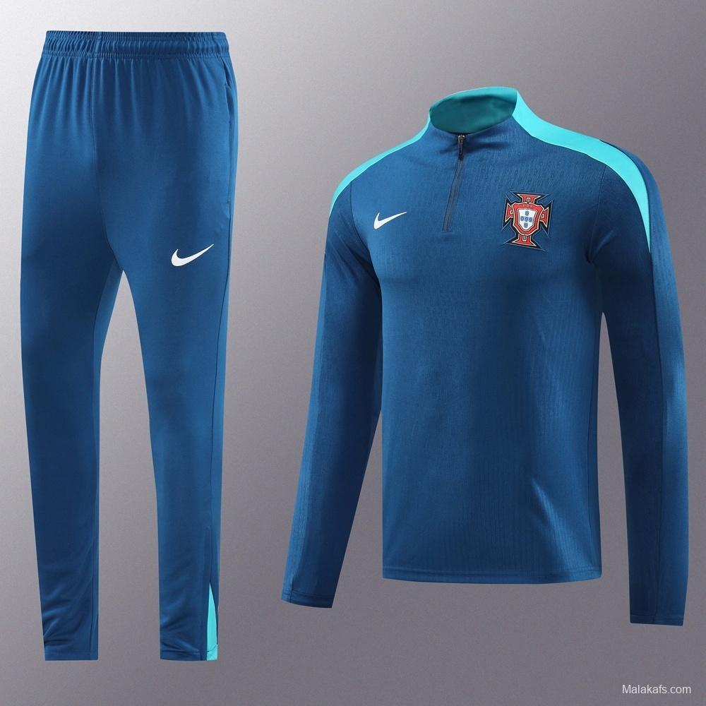 2025 Portugal Royal Blue Half Zipper Jacket+Long Pants