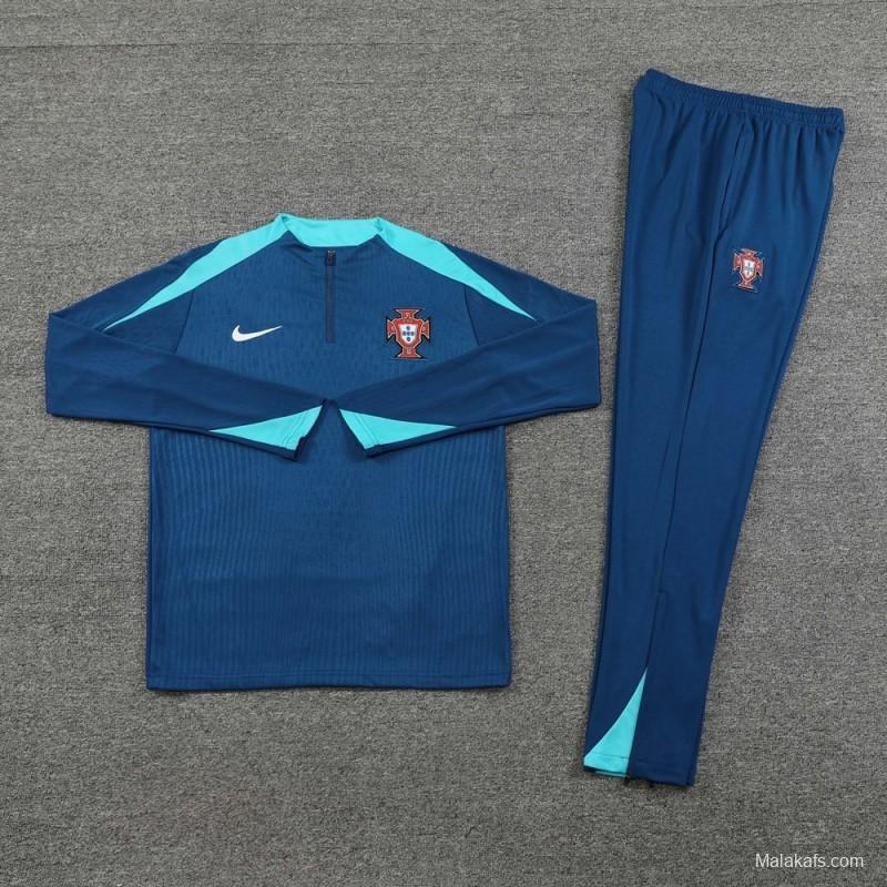 2025 Portugal Royal Blue Half Zipper Jacket+Long Pants