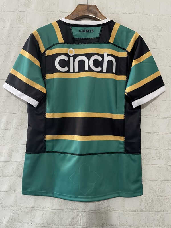 25/26 Northampton Saints Green with Gold and Black Hoops Home Jersey