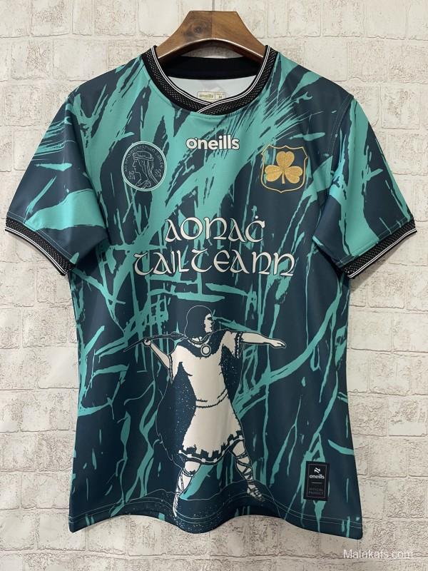 25/26 Tipperary GAA Teal with Warrior Silhouette and Abstract Brushstroke Pattern Jersey