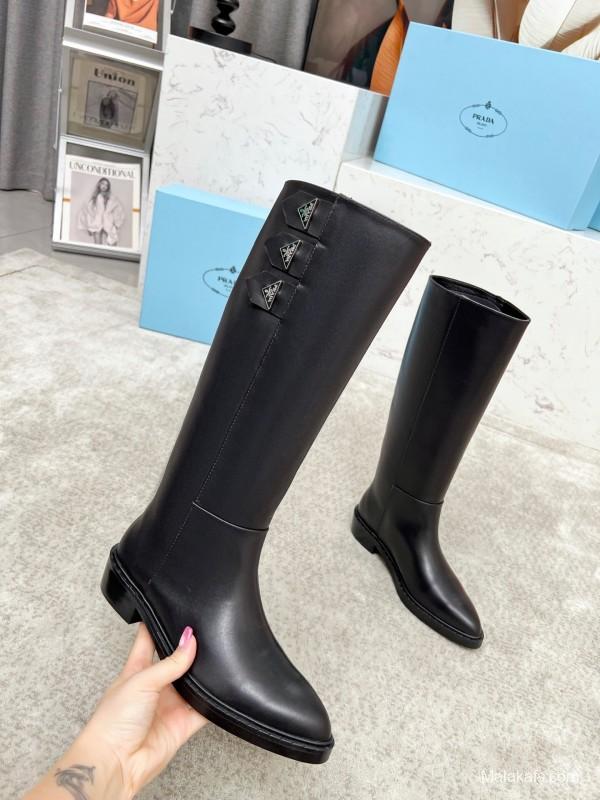 Prada Classic Triangle Logo Pointed Toe Boots - LY00400