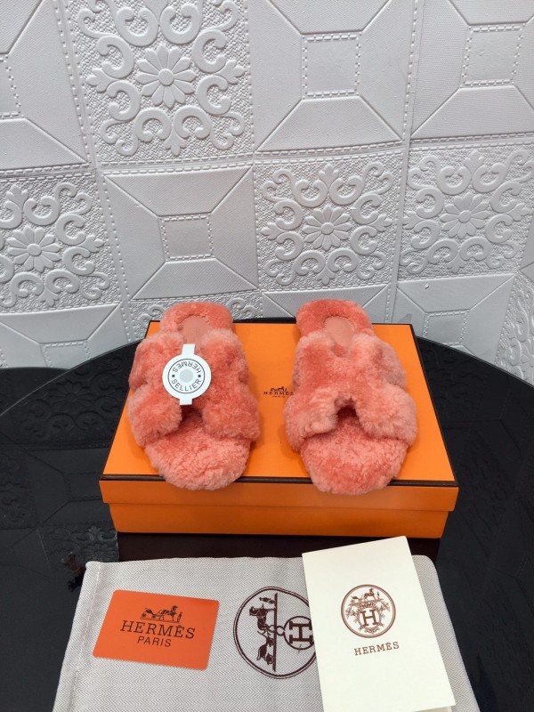 H Teddy Wool H Slippers Flat Sole Winter Home Shoes - LY00240