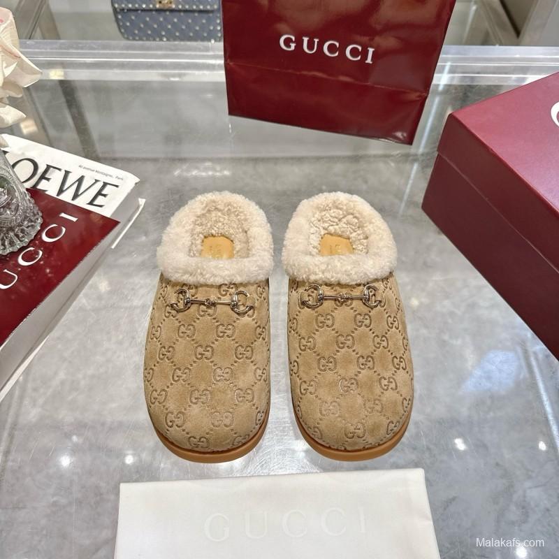 Gucci 2025 SS Autumn Winter New Suede Leather Horsebit Detail Women Wool Loafers - LY00260