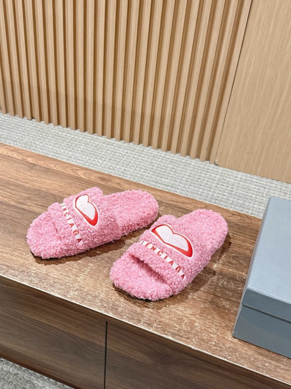 Balenciaga 2025 SS Qixi Limited Series Letter Embroidery Platform Shearling Slippers - AS00200