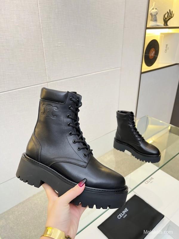 Celine BULKY TRIOMPHE Lace-Up Boots with Calfskin Upper - L Y00340