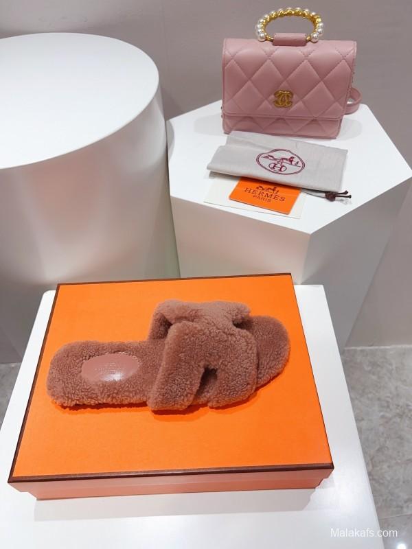 H Teddy Wool H Slippers Flat Sole Winter Edition - LY00240