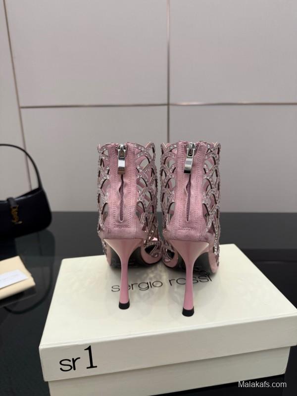 Sergio Rossi Mermaid Sandals 2025 SS Collection Elegant Fishnet High Heels - KFY00470