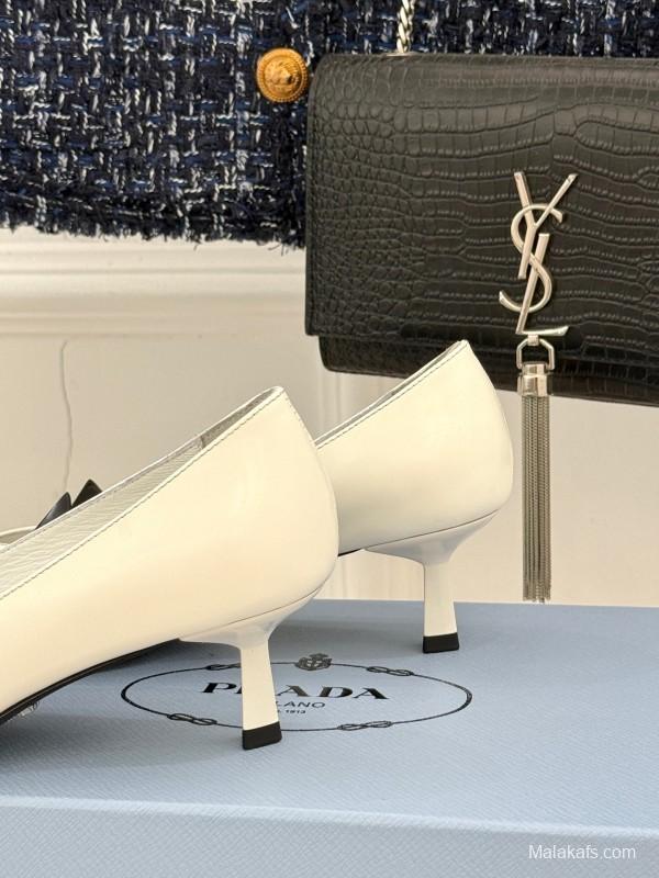 PRADA 2025/SS Catwalk Pointed Toe Kitten Heel Single Shoes - KFY00310