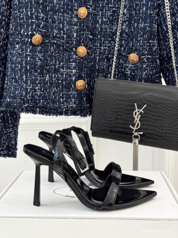 Prada 2025 SS Triangular Buckle Pointed Toe High Heel Sandals - KFY00280