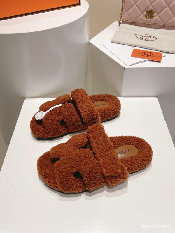 H Love Uncle Full Fur Slippers with Grain Fur Texture - LY00300