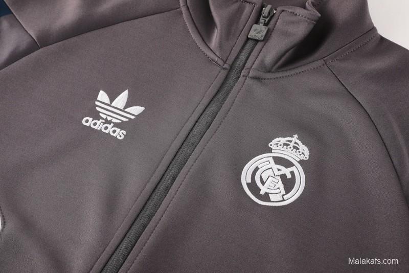 25/26 Real Madrid Light Grey Full Zipper Jacket+Long Pants