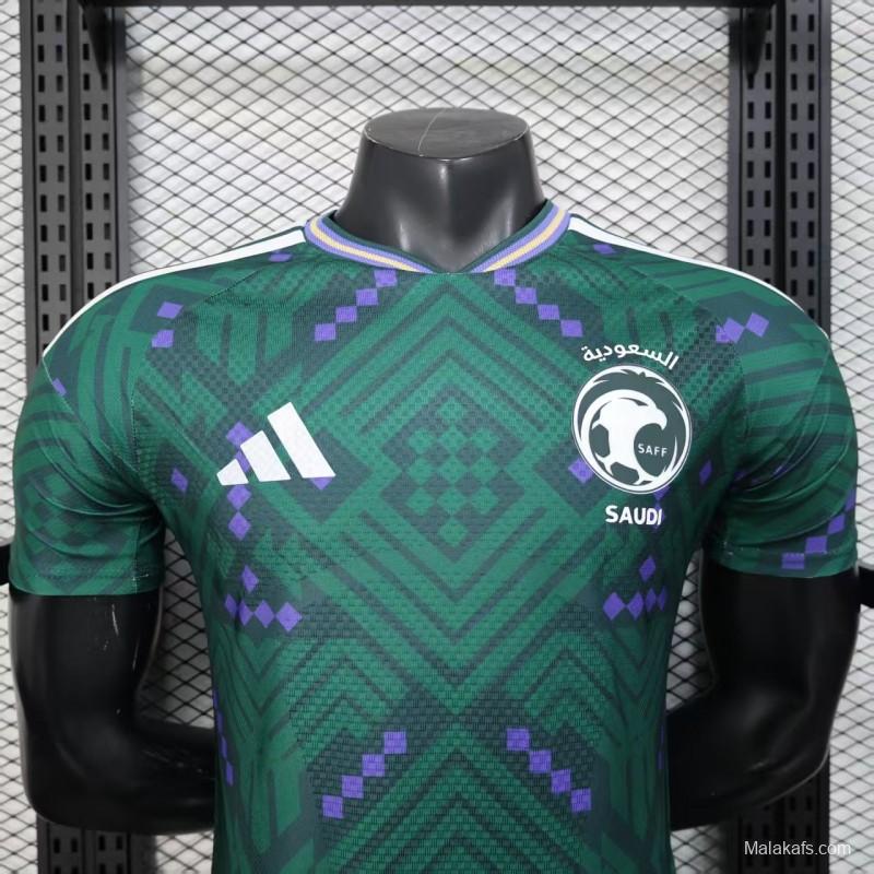Player Version 2026 Saudi Arabia Home Green with Geometric Diamond Pattern Jersey