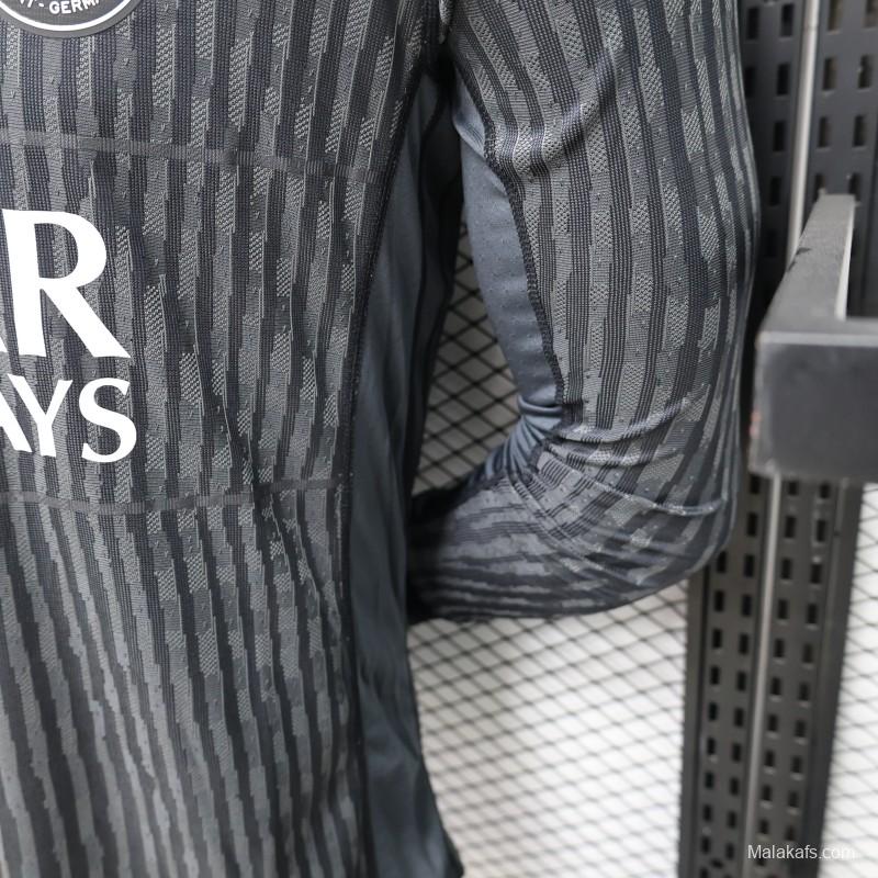 Player Version PSG 25/26 Paris Saint-Germain Black with Grey  Long Sleeve Jersey