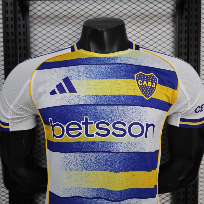 25/26 Player Version Boca Juniors White with Blue and Yellow Gradient Horizontal Stripes Jersey