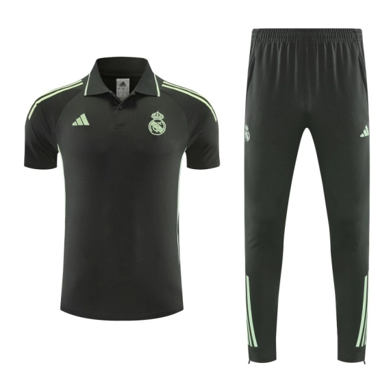 26/27 Real Madrid Black  Polo Training Shirt + Long Pants Tracksuit