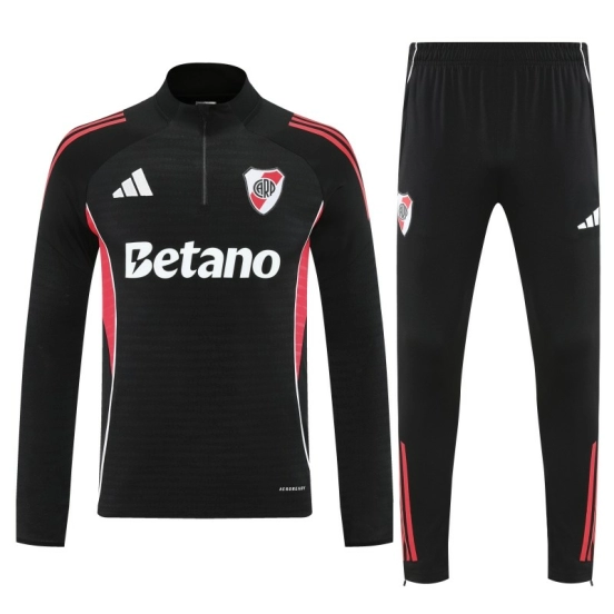 25/26 River Plate Black Half Zipper Jacket Tracksuit + Long Pants