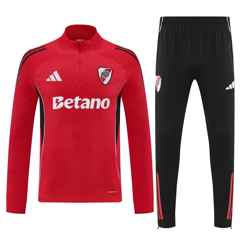 25/26 River Plate Red Half Zipper Jacket Tracksuit + Black Long Pants