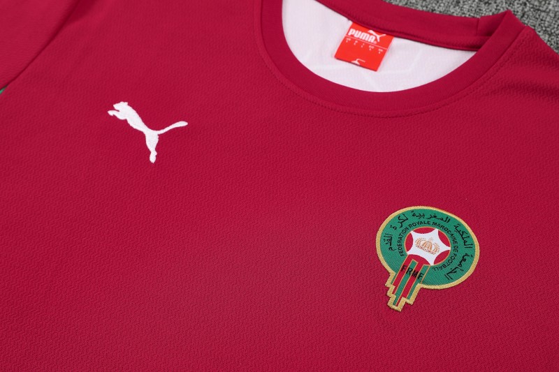26/27 Morocco Red Short Sleeve+Green Soccer Shorts