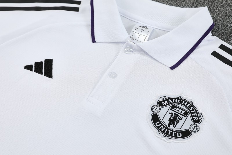 26/27  Manchester United White Polo Training Shirt + Long Pants Tracksuit