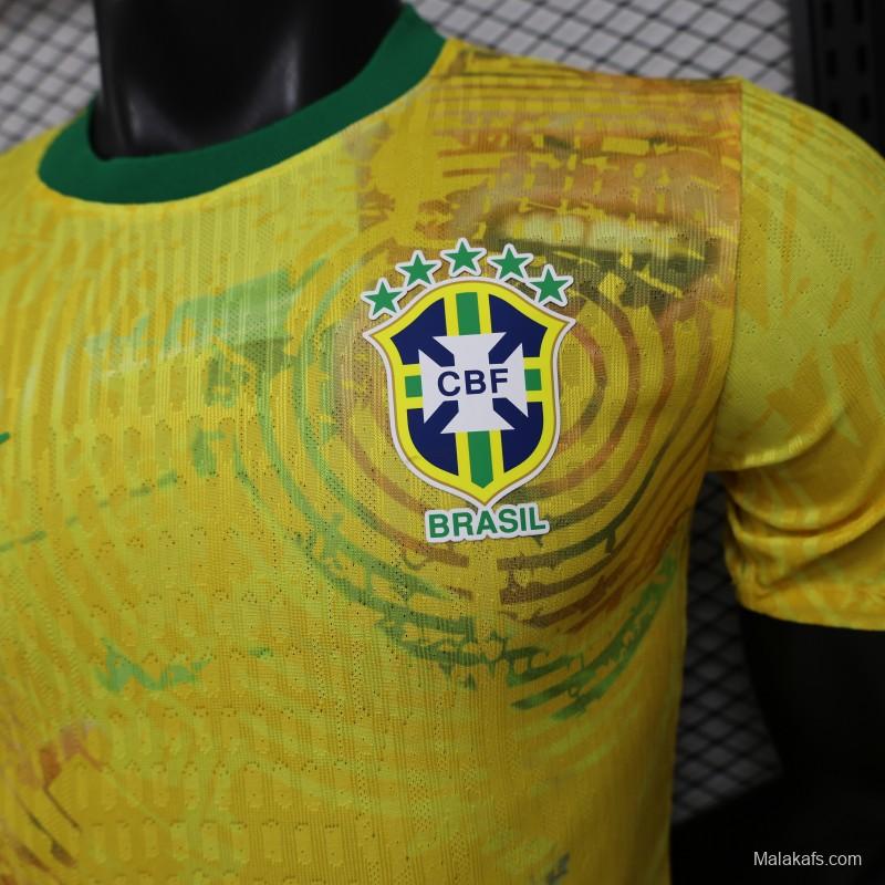 Player Version 2026 Brazil Yellow with Green Ink Splash Special Edition Home Jersey