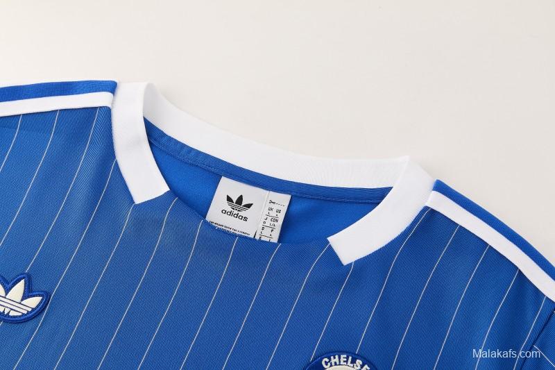 26/27 Chelsea FC  Blue  Stripes Short Sleeve+ White Soccer Shorts