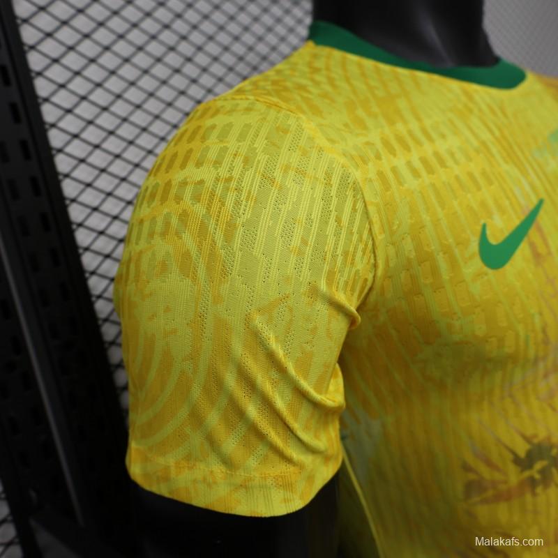 Player Version 2026 Brazil Yellow with Green Ink Splash Special Edition Home Jersey