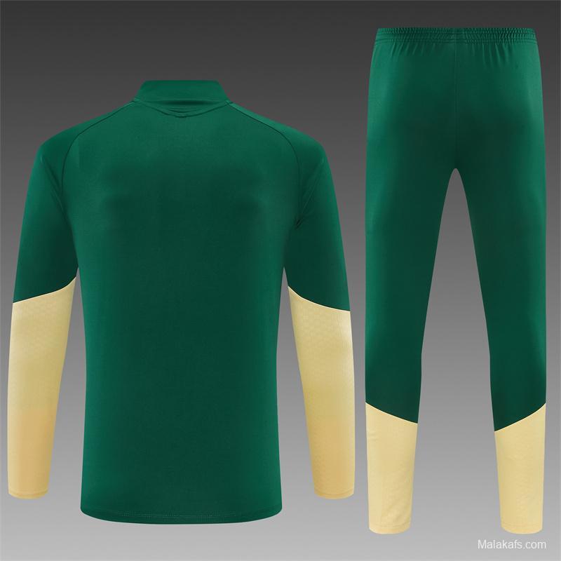 2026 Real Madrid Green & Cream  Half Zipper Jacket Tracksuit + Long Pants