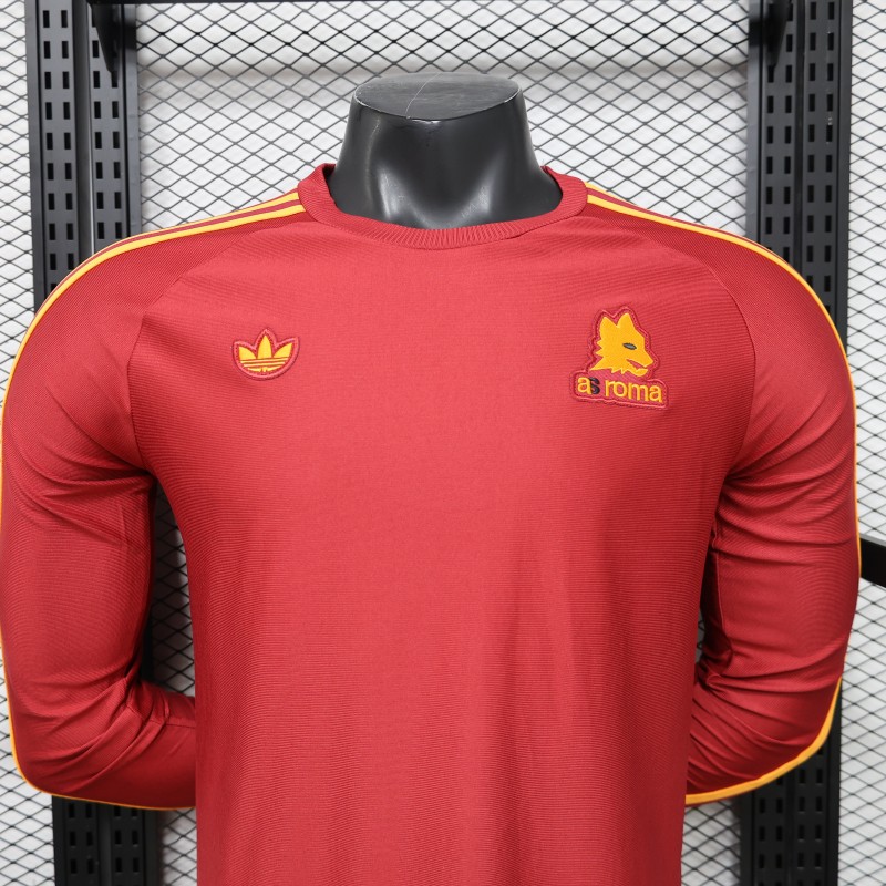 Player Version 2026 AS Roma Deep Red  84/85 Vintage Remake  Long Sleeve Home Jersey