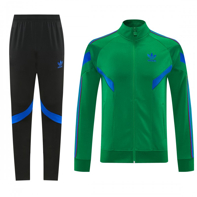 26/27 Adidas Originals Green  Full Zipper Jacket Tracksuit + Royal Blue  Long Pants
