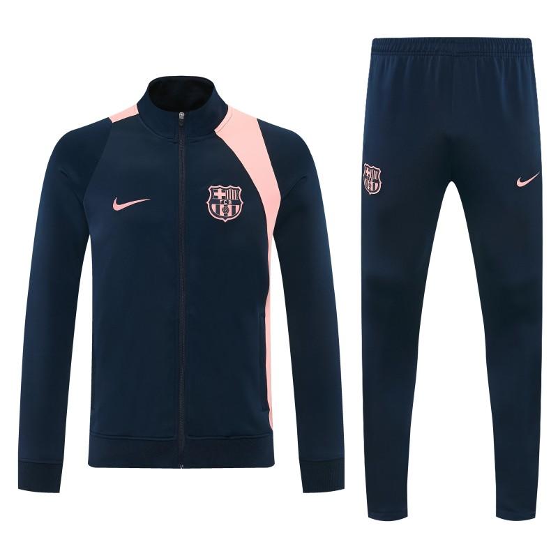 26/27 Barcelona Navy Blue & Pink  Full Zipper Jacket Tracksuit + Long Pants