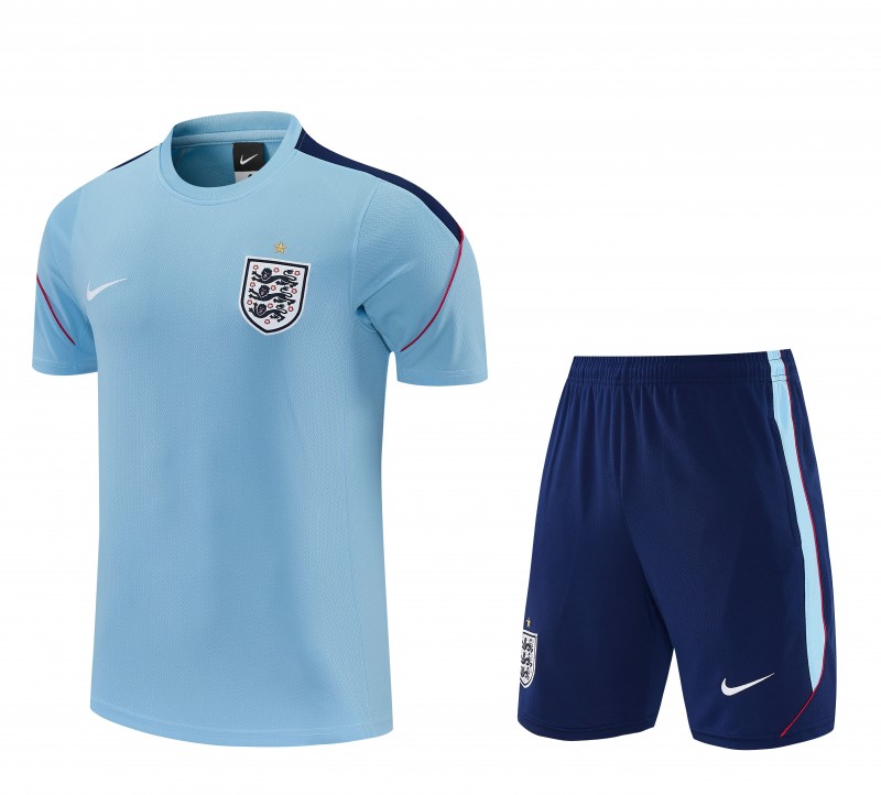 2026 England Sky Blue Short Sleeve + Navy Blue Soccer Shorts