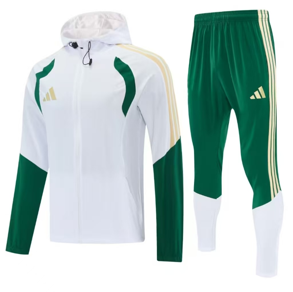 26/27 Adidas White&Navy Green Full Zipper Hooded  Windbreaker  Jacket Tracksuit + Long Pants