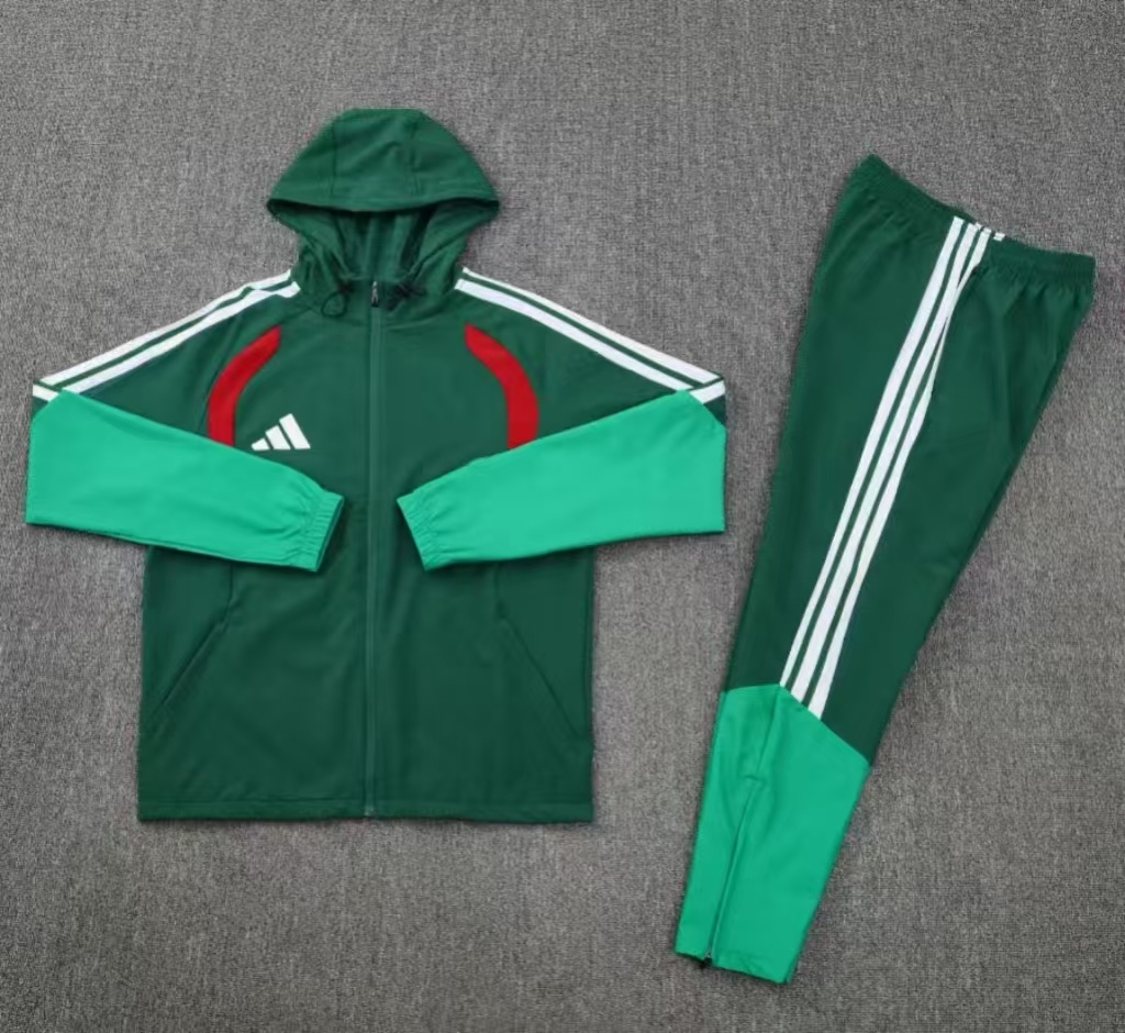 26/27 Adidas Navy Green &Light Green Full Zipper Hooded Windbreaker  Jacket Tracksuit + Long Pants