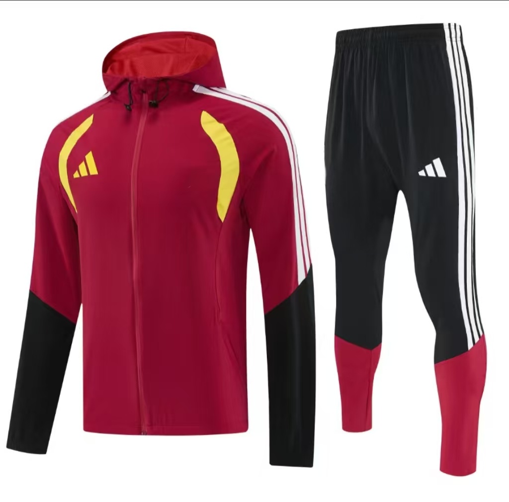 26/27 Adidas Red&Black  Full Zipper Hooded  Windbreaker  Jacket Tracksuit + Long Pants