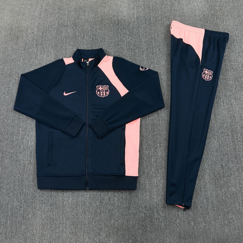 26/27 Barcelona Navy Blue & Pink  Full Zipper Jacket Tracksuit + Long Pants