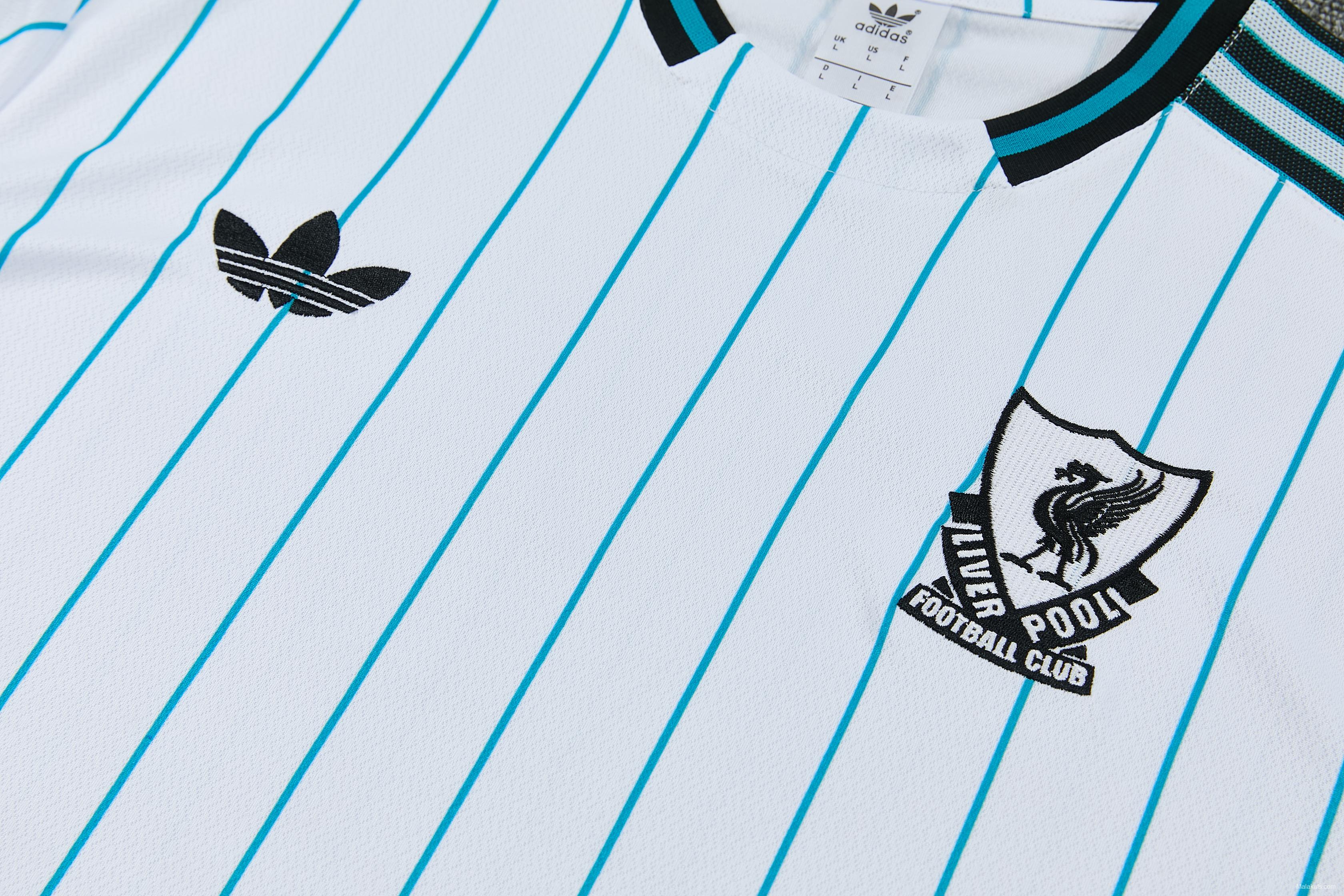 26/27 Liverpool White with Teal Pinstripe Short Sleeve Tracksuit + Long Pants