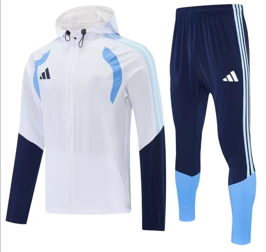 26/27 Adidas White&Navy Blue Full Zipper Hooded  Windbreaker  Jacket Tracksuit + Long Pants